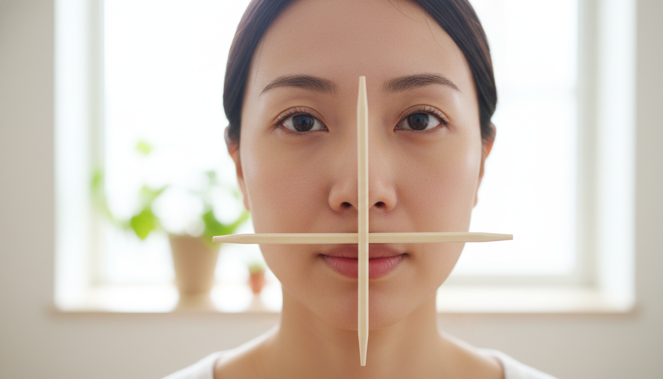 割り箸を使った顔の歪みセルフチェック方法